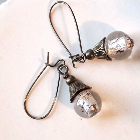 Artisan earrings  510# dangle earrings Victorian earrings foil glass bronze col - Picture 1 of 7